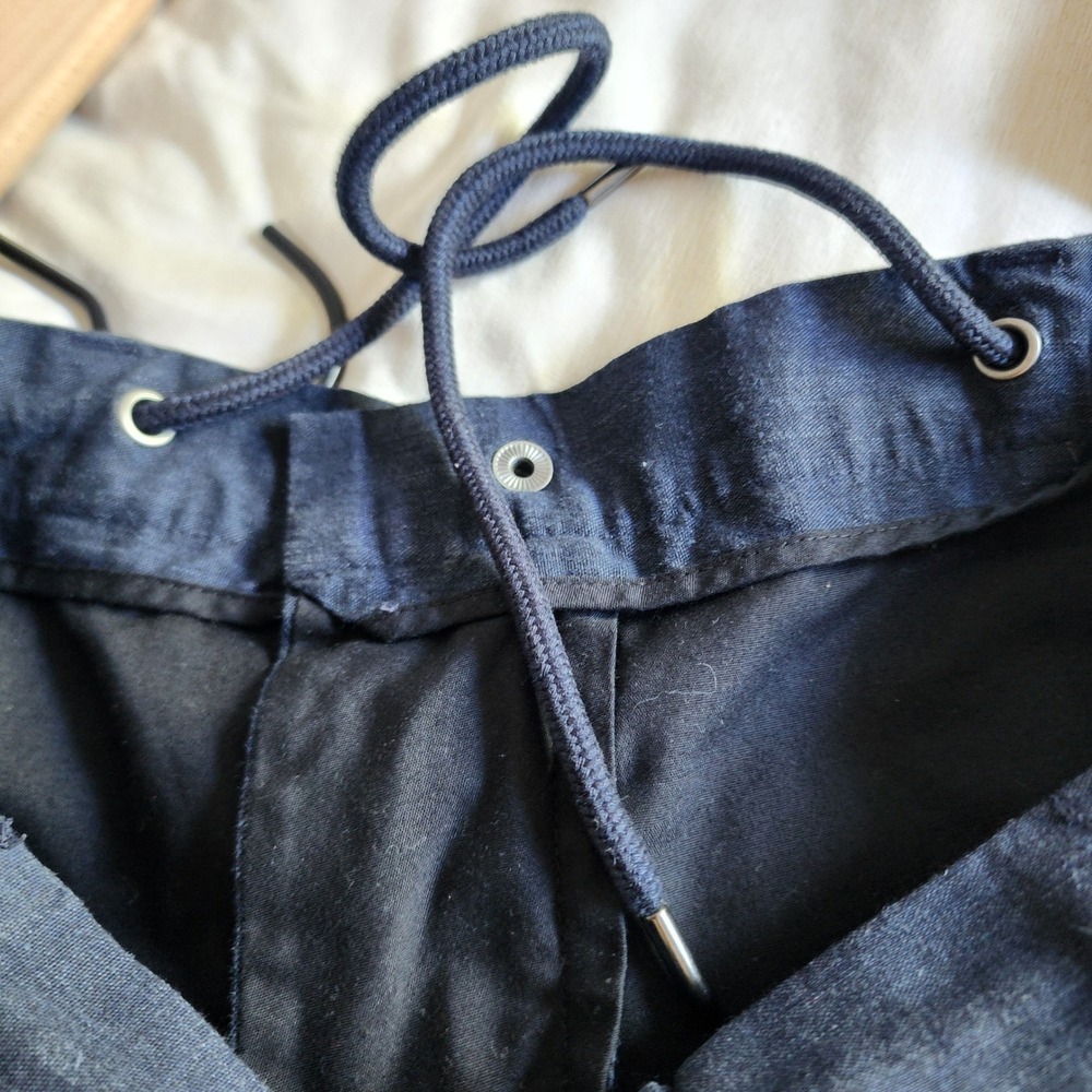 Nordstrom Linen Blend Trousers Mens 32R Navy Blue Excellent Slim Fit Drawstring - Picture 6 of 9